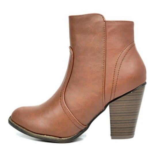 Dream Pairs Western Block Heel Zipper Closure Ankle Bootie, Sz 9, Brown - Picture 2 of 12
